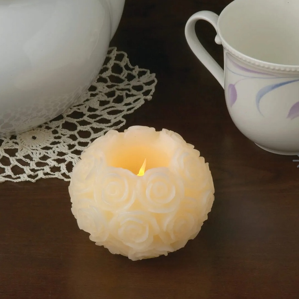 Elegant Cream Rose Amber Candle LED Light NEW